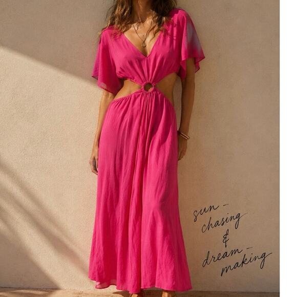 Umgee Dresses & Skirts - umgee | Vacation V-Neck O-Ring Detail Cutouts  Flowy Summer Preppy Maxi Dress